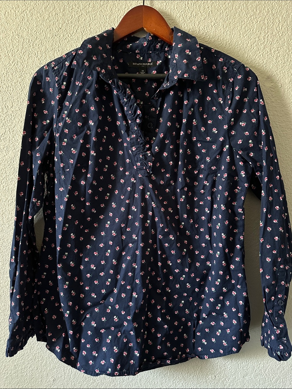 Banana Republic Navy Long-Sleeve Shirt with Pink Floral Print